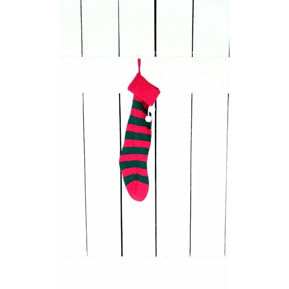 Vintage red and green long striped slouchy Christmas stocking - Picture 1 of 3